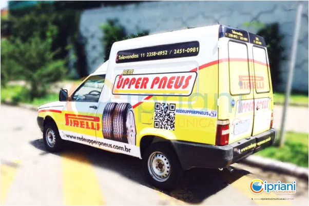 Envelopamento Adesivação Adesivo Veículos Frotas Utilitários Empresas Parcial Fiorino Pirelli Amarela Pneus