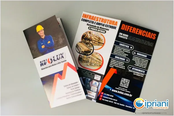 Gráfica Energia Eletrica Dobra Contrato Pasta Folder Envelope Fecha Couché Sanfona Apresentação Azul Abre
