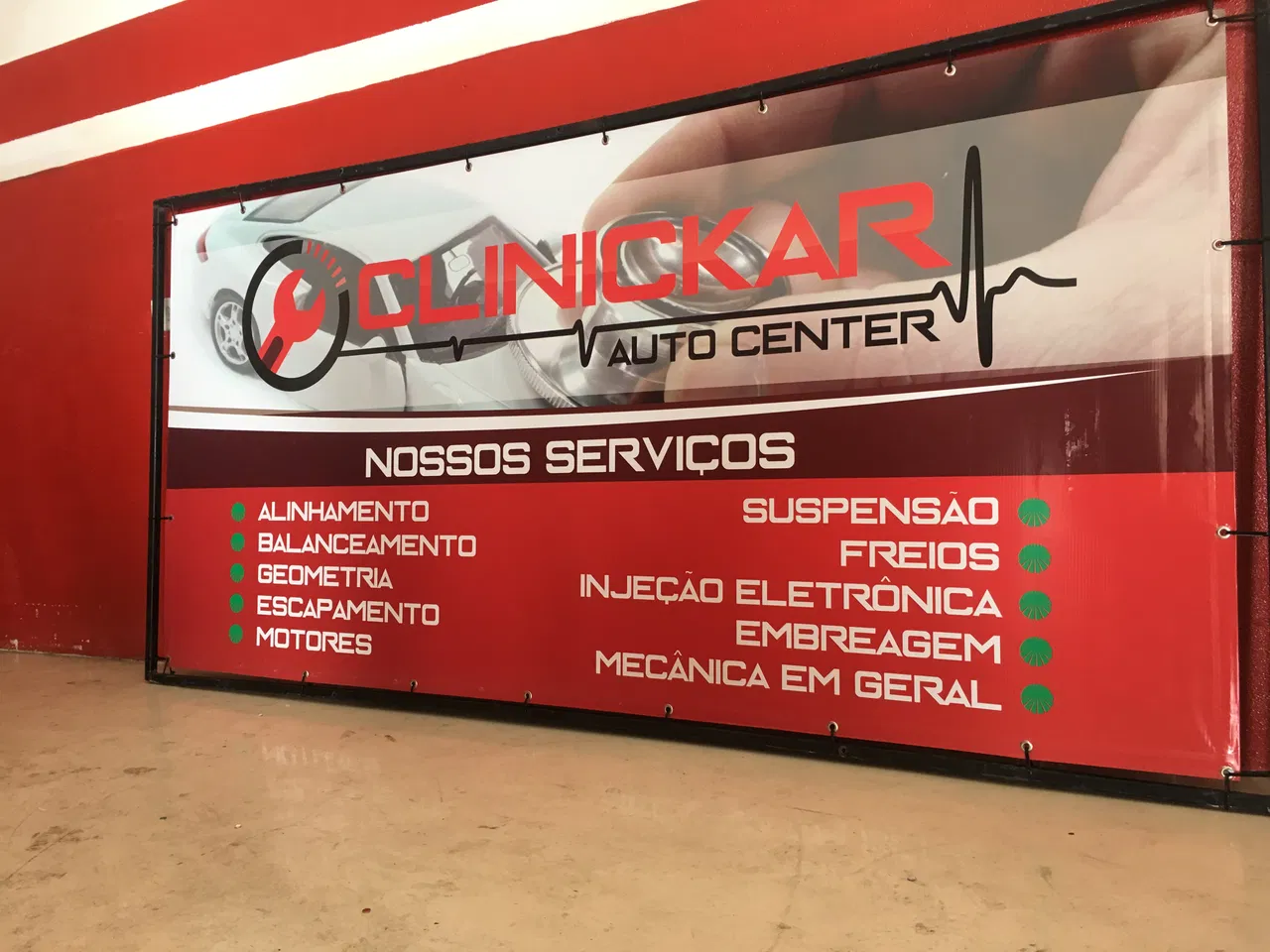 Banner Lona Oficina Mecânica Automotivo Auto Center Promoção Ngk Vermelho Centro