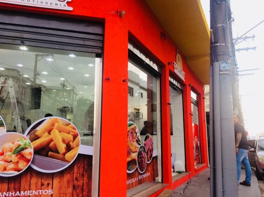 Adesivo Frango Reforma Assados Recorte Vitrine Rotisseria Vermelho Vidro Fachada Laminado
