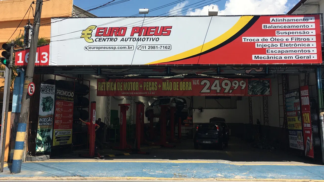 Lona Center Oficina Fachada Vermelho Centro Automotivo Mecânica Auto