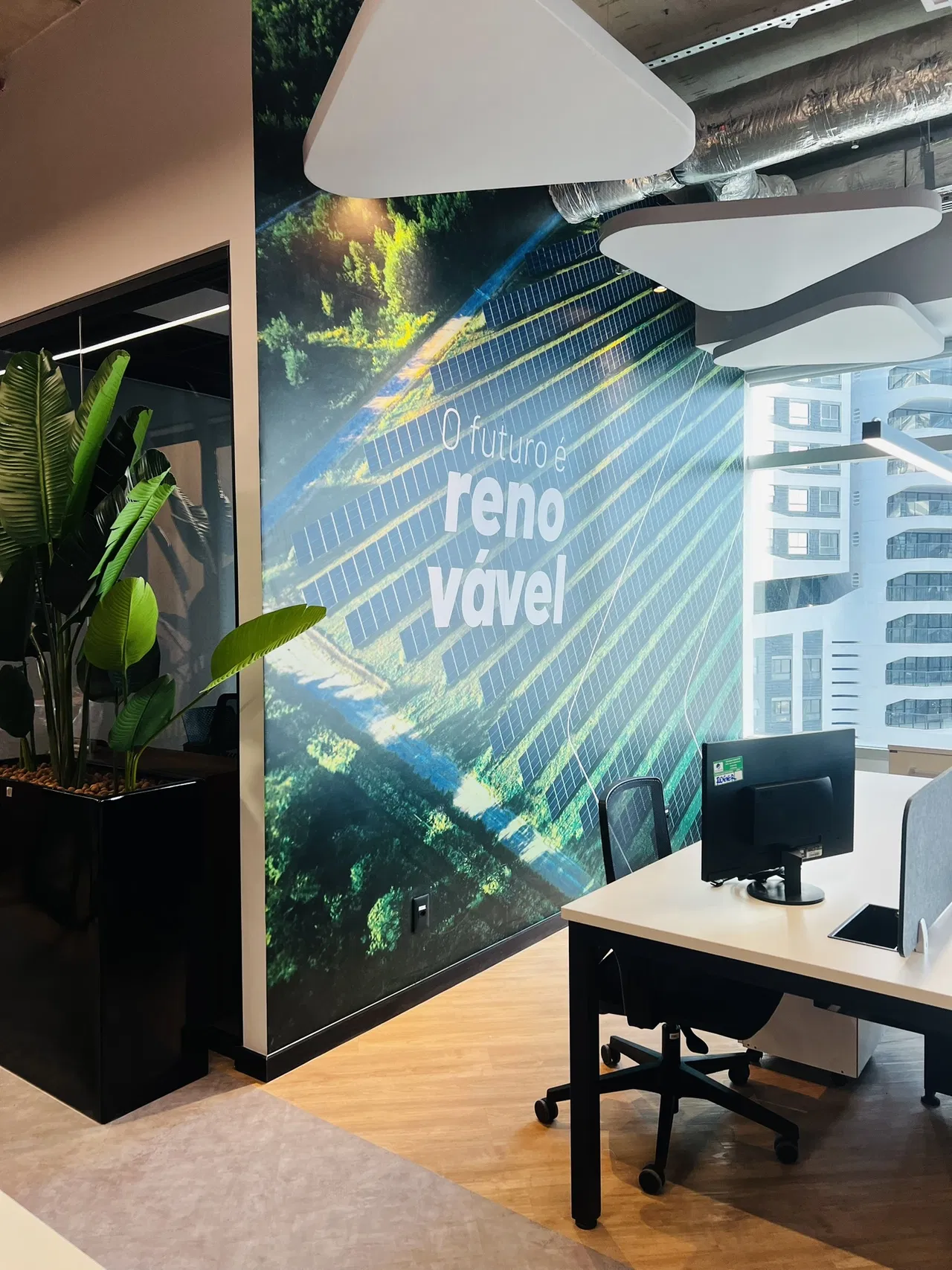 Adesivo Zona Sud di San Paolo, Conjunto Verde Fiber, Applicazione, Stampa, Morumbi Telecom, Sale, Parete divisoria, Ufficio
