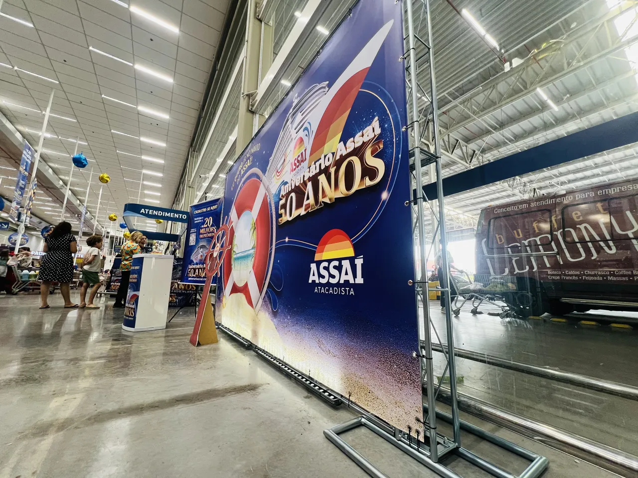 Sfondo, striscione, Aricanduva, promozione, piedistallo, stand, Boxtruss, telone, Jundiai, treppiede blu, evento, Campinas, Assai