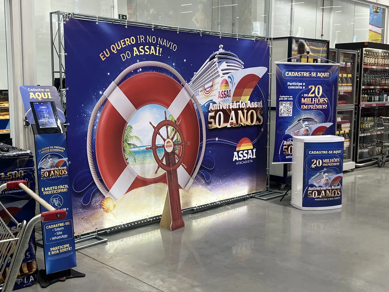 Backdrop Boxtruss Assai Stand Campinas Jundiai Azul Lona Tripe Promoção Banner Pedestal Aricanduva Evento