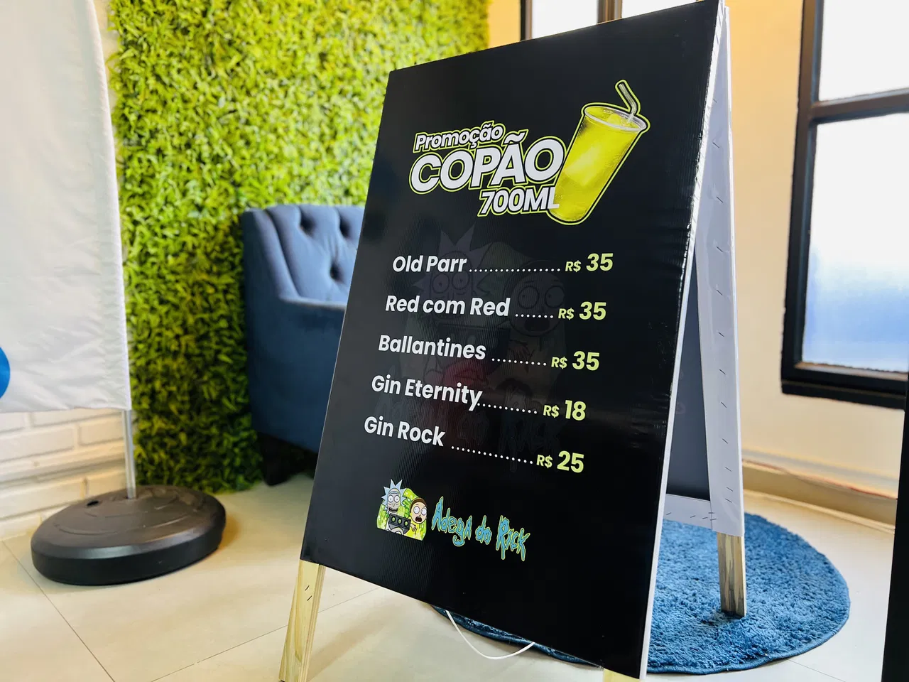 Lona Comércio Copao Cavalete Promoção Madeira Preto Adega
