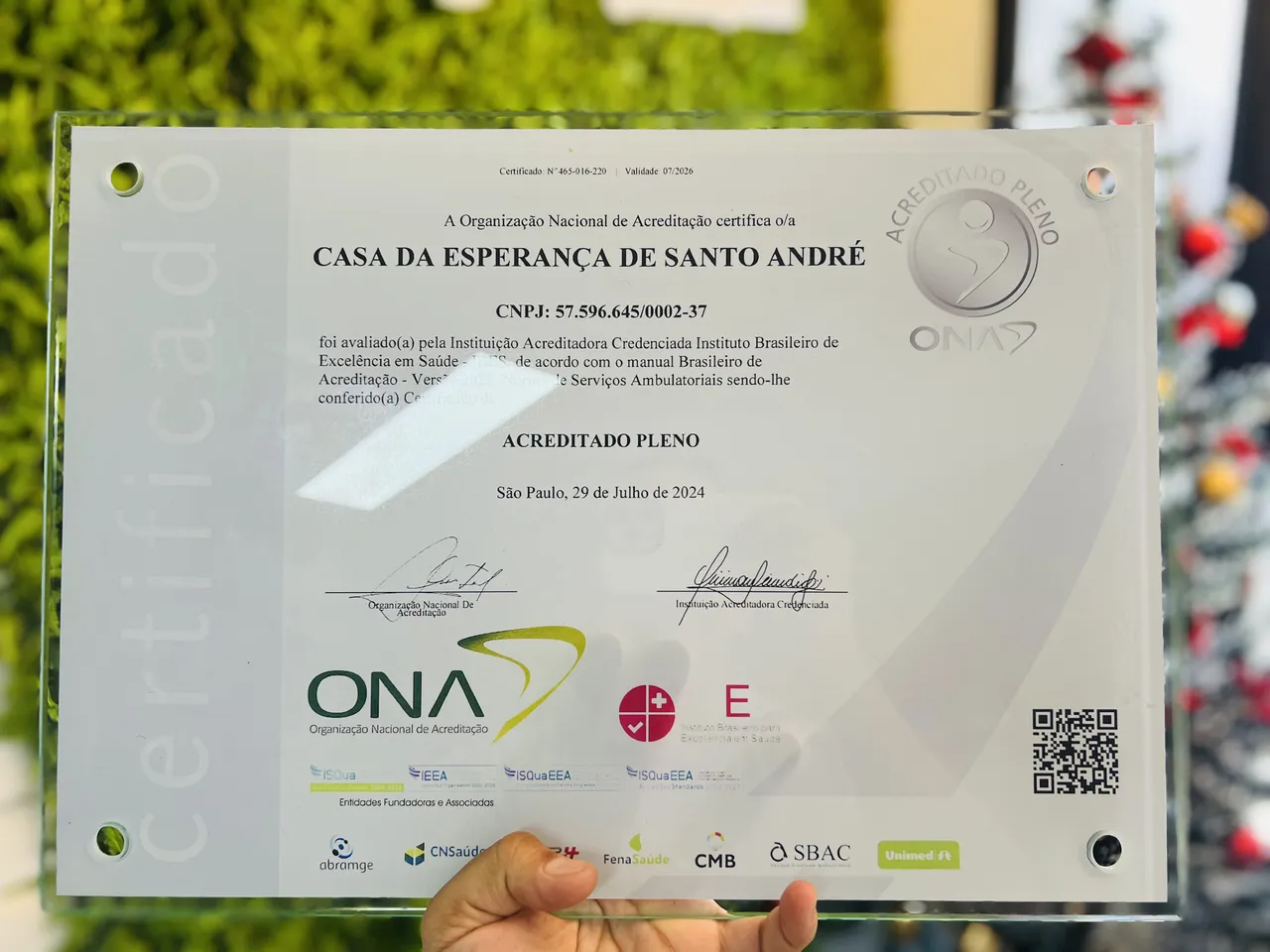 Placa Vidro Certificados Escritas Moldura Branco