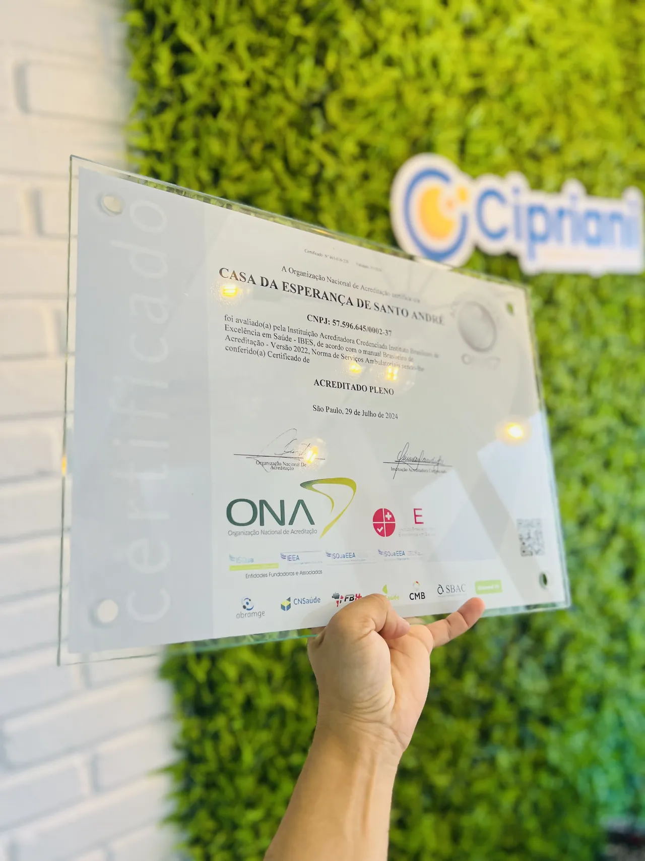 Placa Certificados Vidro Branco Escritas Moldura