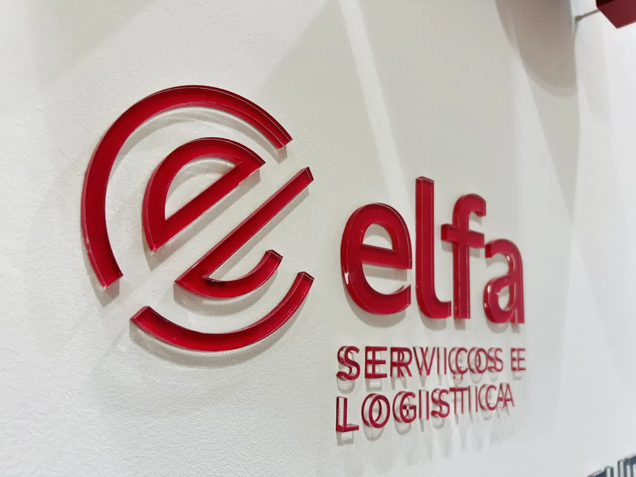 Lettere in acrilico rosso, ufficio EZ, 5 mm, parete, Morumbi, Zona Sud, Towers Elfa, logo, reception