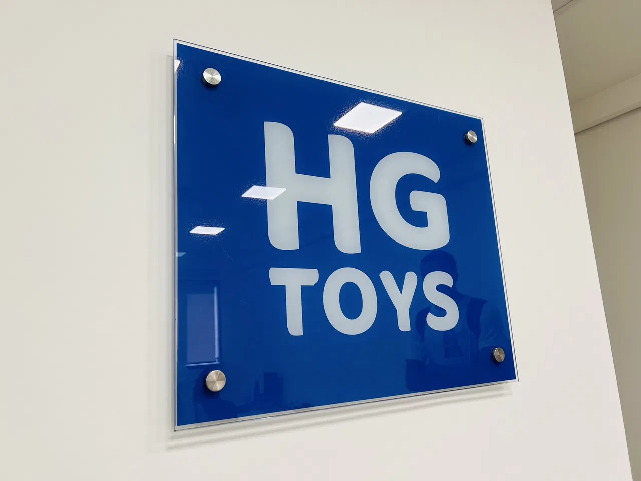 Placa Vidro Identificação Escritório Portas Logo Azul