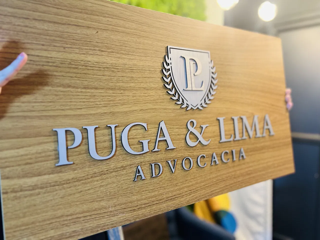 Placa Identificação Sala Advocacia Letras Caixa Aço Advogado Madeira Escovado Porta