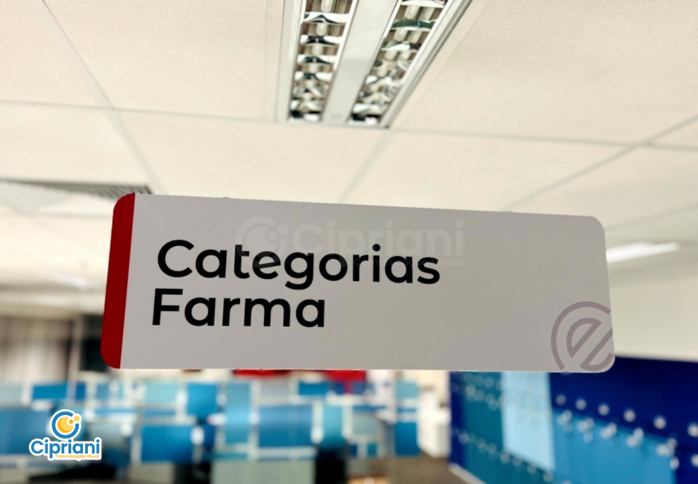 Placa Suspensa Personalizada para Escritórios Cipriani Comunicação Visual