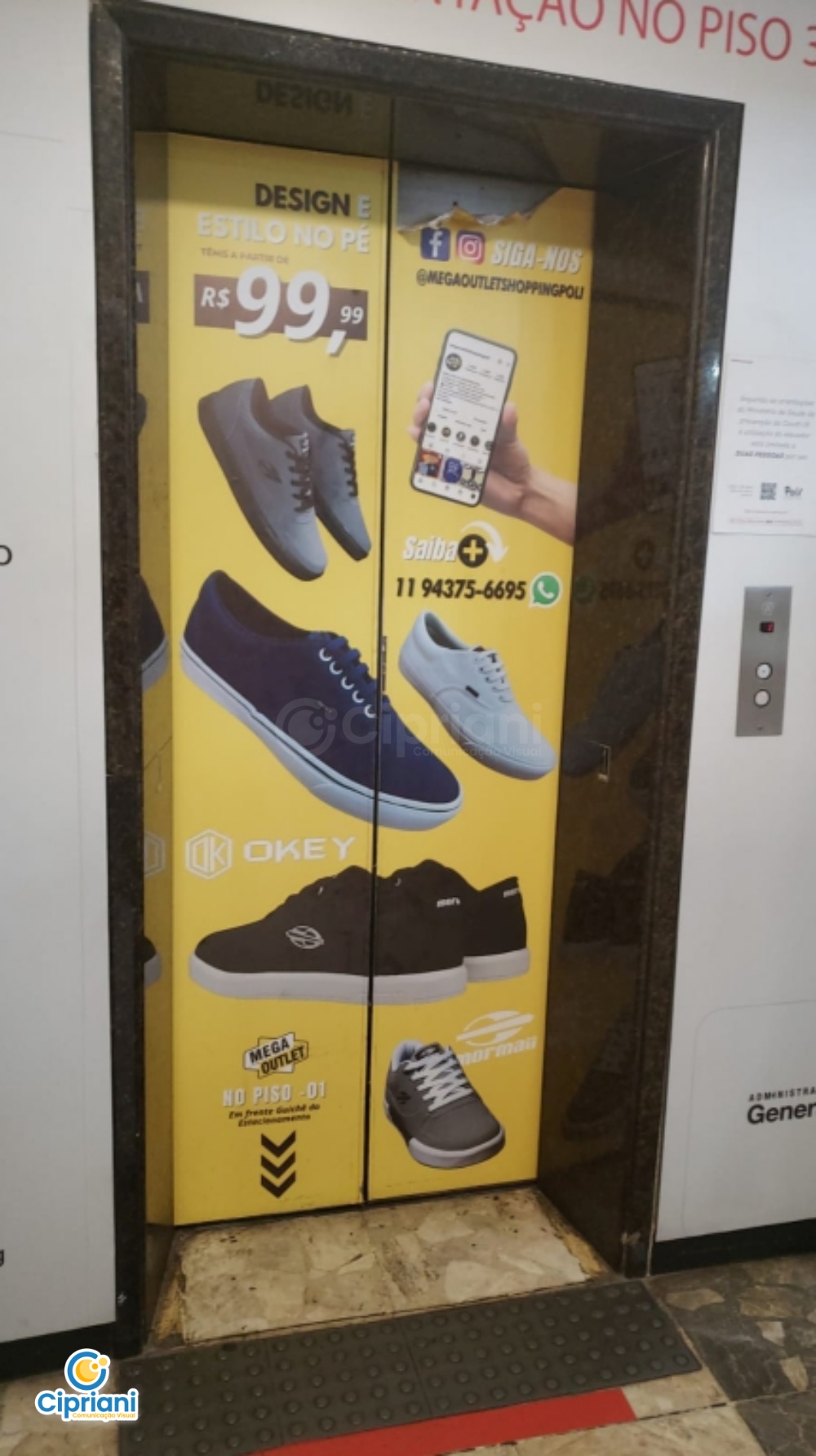 Adesivo para Porta de Elevador Amarelo e Branco 2 Imagem Adesivo para Porta de Elevador Amarelo e Branco 2 Imagem