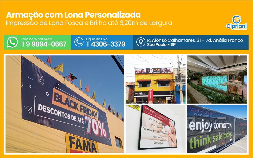 Armação com Lona Personalizada  | Cipriani Comunicação Visual em São Paulo SP