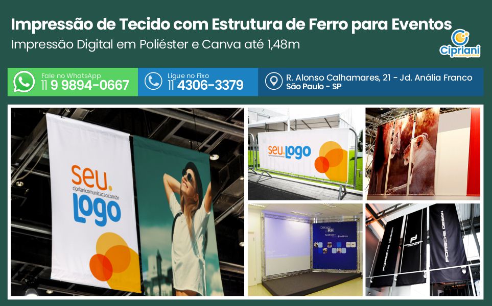Impressão de Tecido com Estrutura de Ferro para Eventos 1 Imagem Impressão de Tecido com Estrutura de Ferro para Eventos 1 Imagem