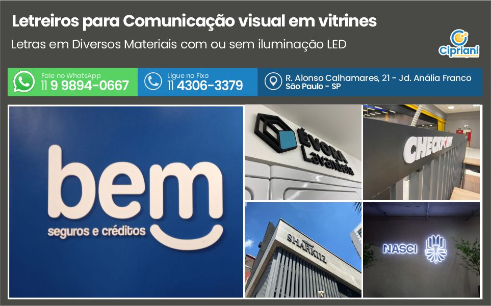 Letreiros para Comunicação visual em vitrines | Cipriani Comunicação Visual em São Paulo SP
