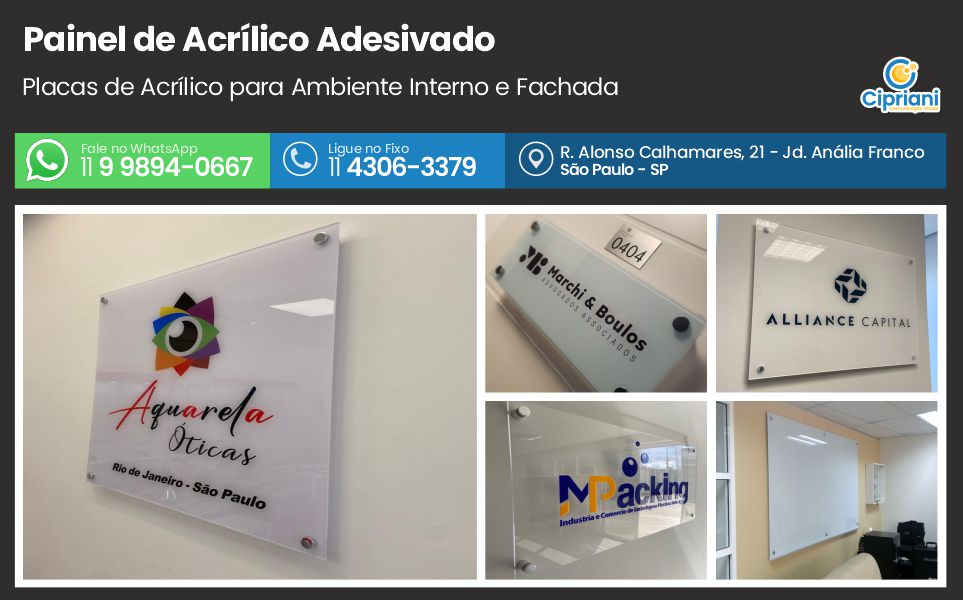 Painel de Acrílico Adesivado  | Cipriani Comunicação Visual em São Paulo SP