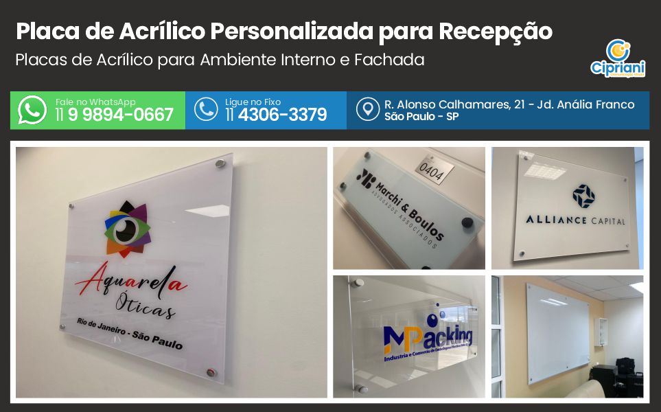 Placa de Acrílico Personalizada para Recepção | Cipriani Comunicação Visual em São Paulo SP