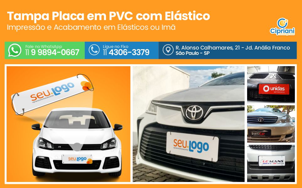 Tampa Placa em PVC com Elástico Personalizado | Cipriani Comunicação Visual em São Paulo SP